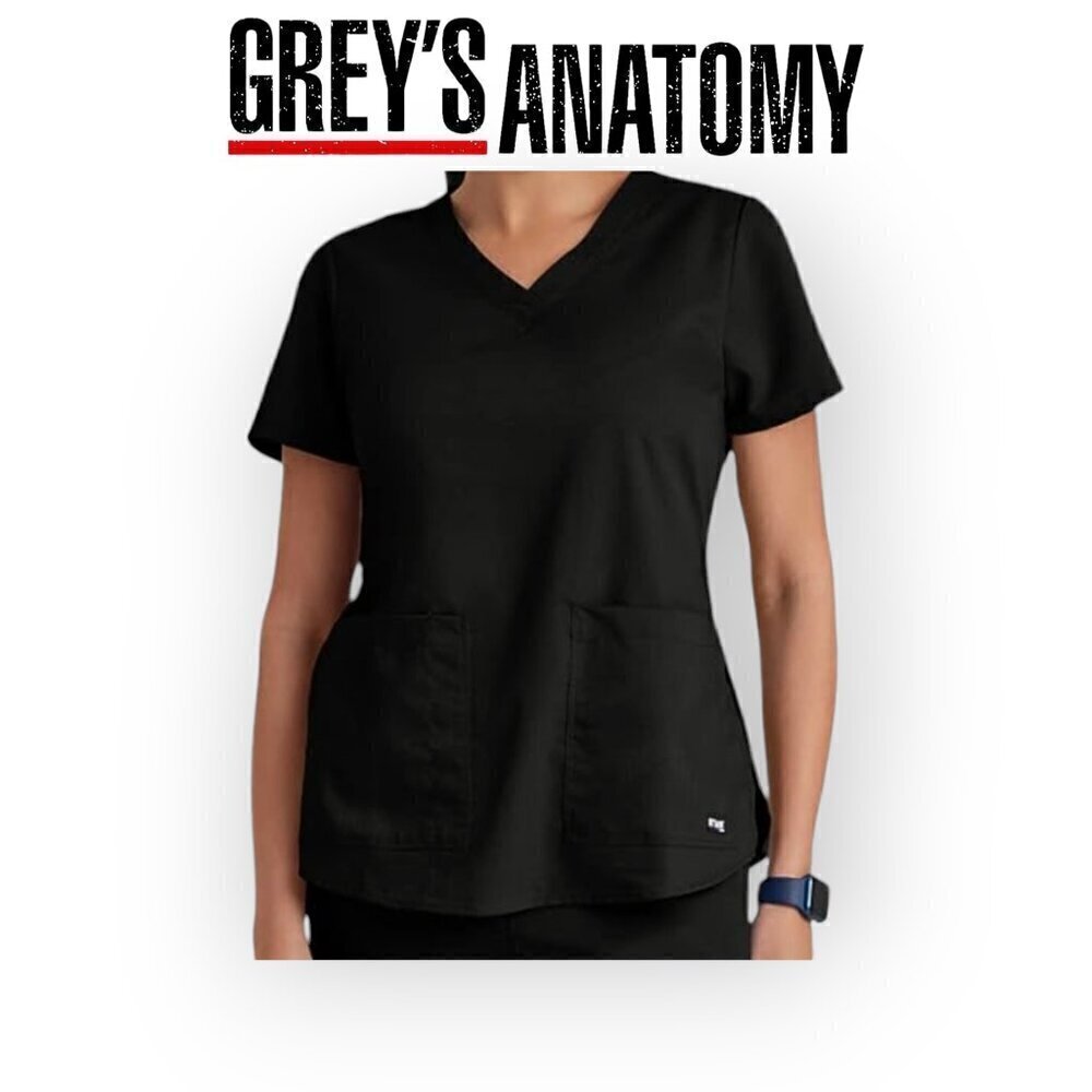 Grey’s Anatomy Barco Women’s V-Neck Aubrey Top Black Size L Classic Fit Scrub